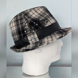 FOX Wool Black/White/ Plaid Flannel Fedora Men's Hat Size M/L